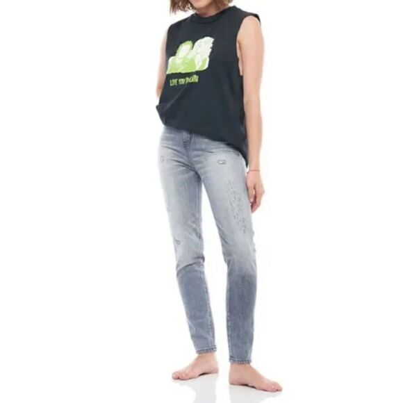 NWT Sandrine Rose x Free People High Waisted Skinny Jeans in Light Black 24 - Picture 1 of 8